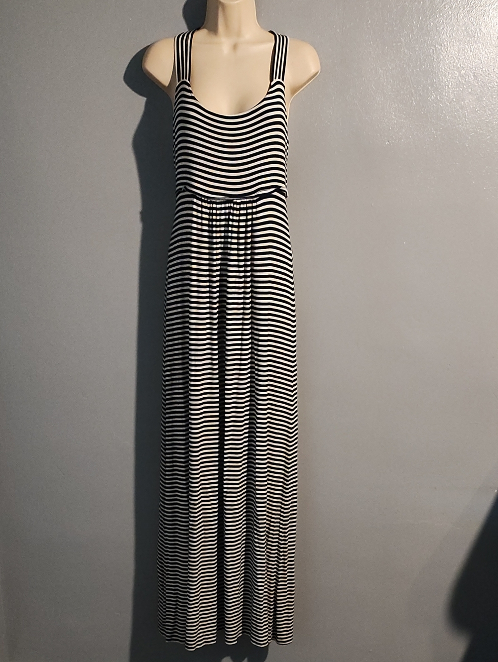 Calvin Klein Black & White Striped Maxi Dress - Classic Women's Summer Dress